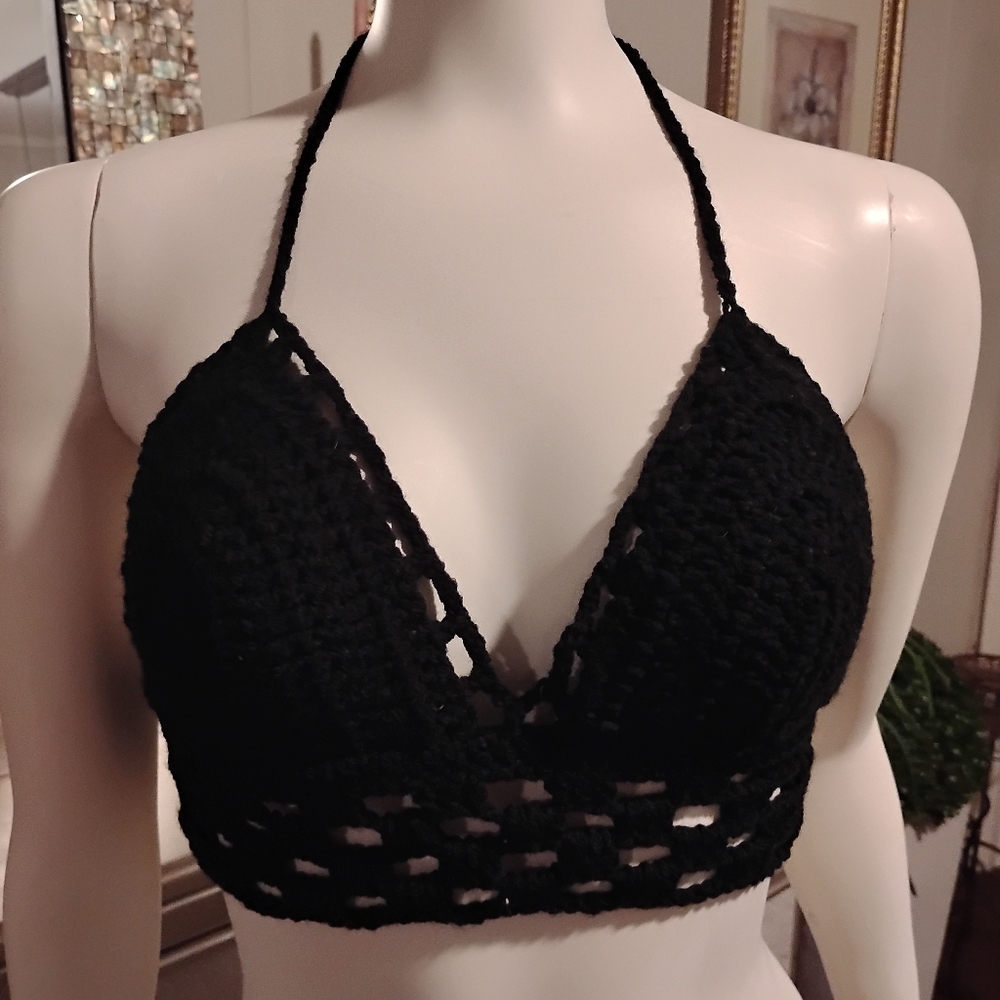 Black Crochet Halter Bralette